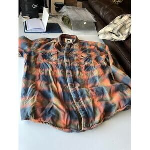 Dakota grizzly men’s orange plaid long sleeve lined flannel snap shirt size xl